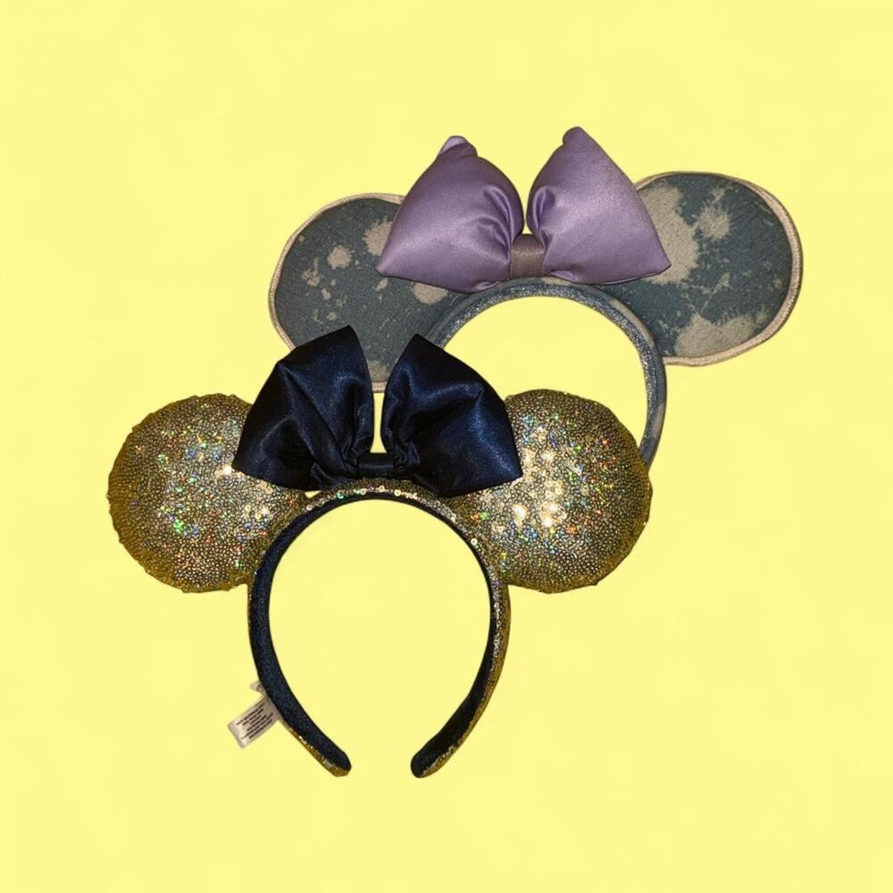 Disney Minnie Mouse Ears Headband Bundle 2 Gold Navy Purple Bow
